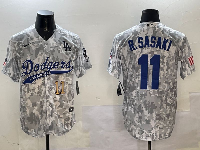 Men Los Angeles Dodgers #11 R.Sasaki Camo Jointly Name Game 2025 Nike MLB Jersey style 2